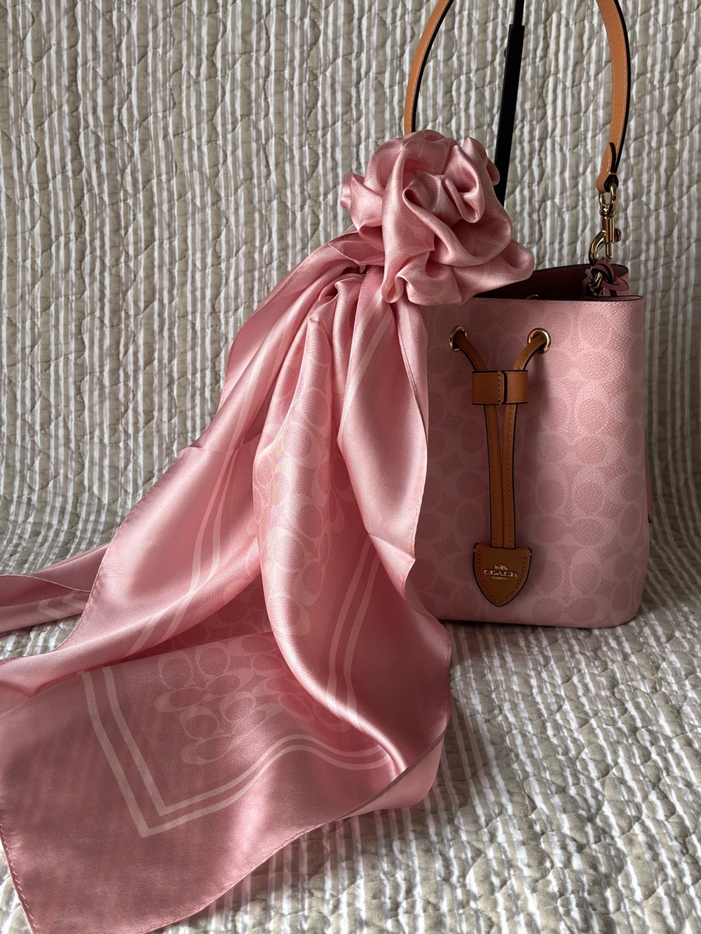 Coach Pink Powder Signature Print Silk Scarf: Rare